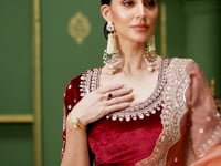 Dark Peach Tissue georgette Heavy Embroidery Saree