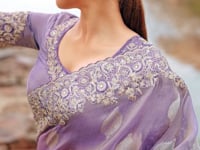 Dark Lilac Silk Heavy Embroidery & Hand Work Saree