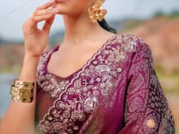 Wine Berry Silk Heavy Embroidery & Hand Work Saree