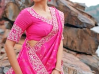 Rani Pink Silk Heavy Embroidery & Hand Work Saree
