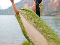 Green-Beige Silk Heavy Embroidery & Hand Work Saree