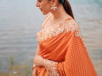 Dusty Orange Silk Heavy Embroidery & Hand Work Saree