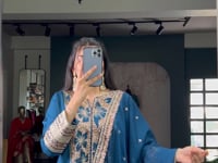 Dark Teal Roman Silk Embroidery Salwar Suit