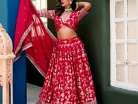 Hot Pink Dola Silk Embroidery Lehenga Choli