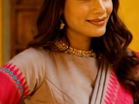 Dark Beige Chanderi Thread Work Lehenga Choli