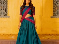 Teal Blue Chanderi Thread Work Lehenga Choli