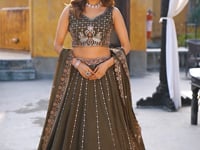 Dark Olive Chocolate Crush Embroidery Lehenga Choli
