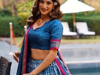 Royal Blue Dola Silk Printed Lehenga Choli