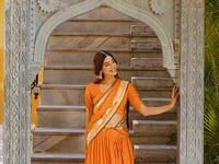 Bright Orange Chanderi Zari Weaving Lehenga choli