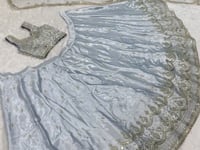 Cloud Grey Satin Silk Embroidery Lehenga Choli