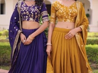 Brownish Yellow Sequins Embroidery Lehenga Choli