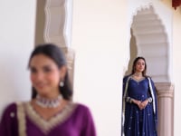 Blue Silk Gown With Embroidery Work