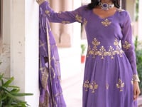 Lavender Sequins Embroidery Work Gown & Palazzo