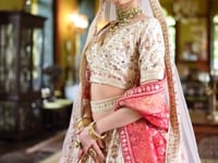 Beige Bridal Lehenga Featuring Rich Embroidery & Pearl