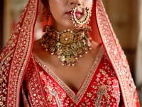 Bridal Red Lehenga With Heavy Embroidery & Pearls