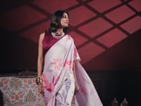 Blush Pink Satin Silk Floral Saree