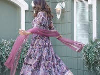 Purple Multi Floral Embroidery Work Gown