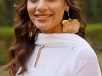 Pearl White Flared Gown With Foil Work