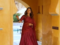 Maroon Chanderi Zari Weaving Lehenga Choli