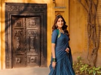 Navy Blue Blue Chanderi Zari Weaving Lehenga Choli