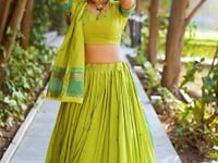 Parrot Green Chanderi Zari Weaving Lehenga Choli