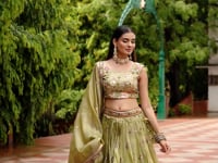Olive Green Sequins Embroidery Lehenga Choli