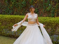 Ivory White Chanda Silk Embroidery Lehenga Choli