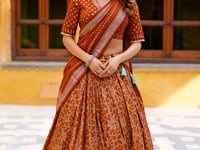 Rust Orange Tasar Silk Lehenga Choli With Saprkle Details