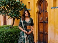 Deep Green Tasar Silk Lehenga Choli With Saprkle Details