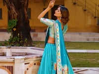 Sea Blue Zari Weaving Paithani Lehenga Choli