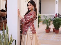 Maroon Jacquard Lehenga With Long Blouse