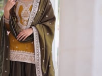 Yellow Silk Sharara Suit With Embroidery