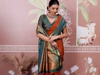 Rust Orange Tussar Silk Handloom Weaving Saree