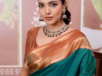 Teal Blue Tussar Silk Handloom Weaving Saree