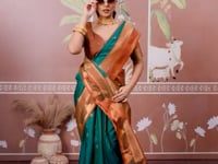 Pine Green Tussar Silk Handloom Weaving Saree