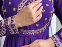 Purple Silk Gown With Beads Hand Work