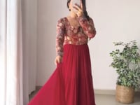 Designer Maroon Georgette Embroidery Gown