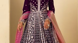 Dark Purple Velvet Heavy Embroidered Gown