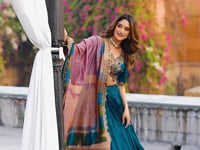 Teal Blue Vichitra Silk Embroidery Lehenga Choli