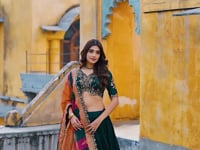 Dark Green Vichitra Silk Embroidery Lehenga Choli