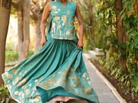 Sea Blue Embroidered Indo Western Set