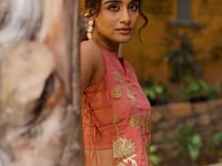 Salmon Pink Embroidered Indo Western Set