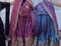 Light Plum Embroidery Work Silk Lehenga