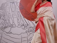 Beige-Red Paper Silk Zari Weaving Saree