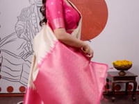 Beige-Pink Paper Silk Zari Weaving Saree