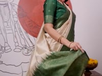 Beige-Green Paper Silk Zari Weaving Saree