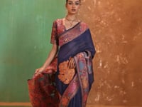 Navy Blue Cotton Pashmina Weaving Saree