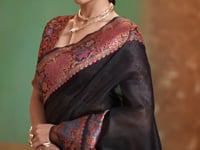 Smoky Black Cotton Pashmina Weaving Saree