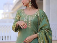 Sage Green Zari Embroidery Sharara Suit