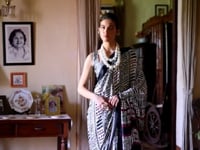 Black-White Satin Geometric Print Saree